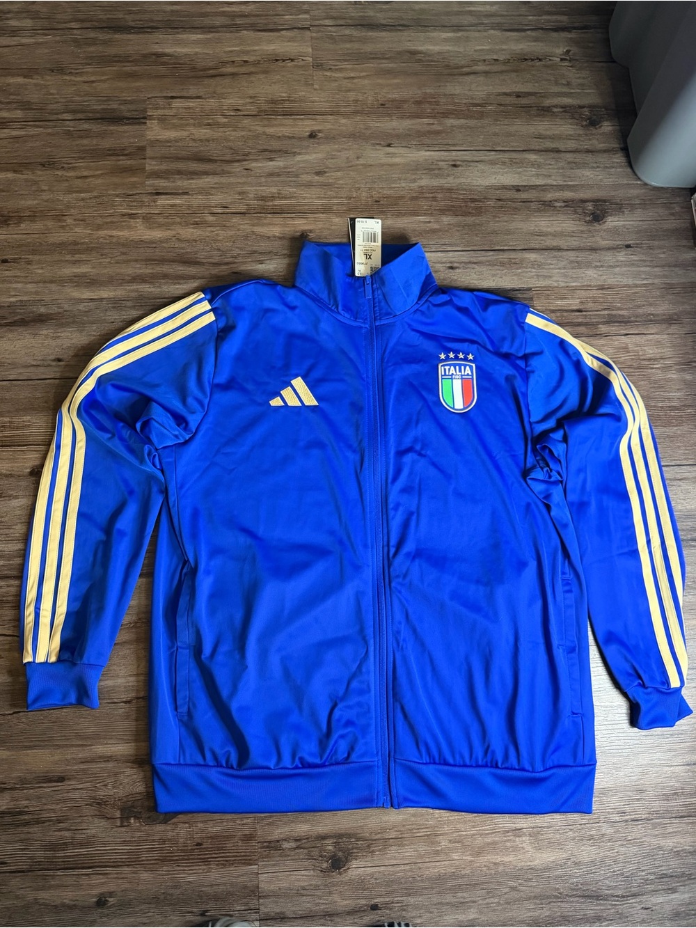 Adidas Italy FIGC Soccer Track Jacket Blue/Gold 3-Stripes $70 NWT Men’s Size XL